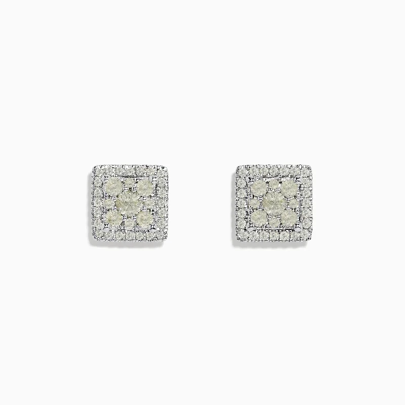 Unique Earrings For Personalized Touch-Bouquet 14K White Gold Square Diamond Cluster Stud Earrings 0.97 TCW