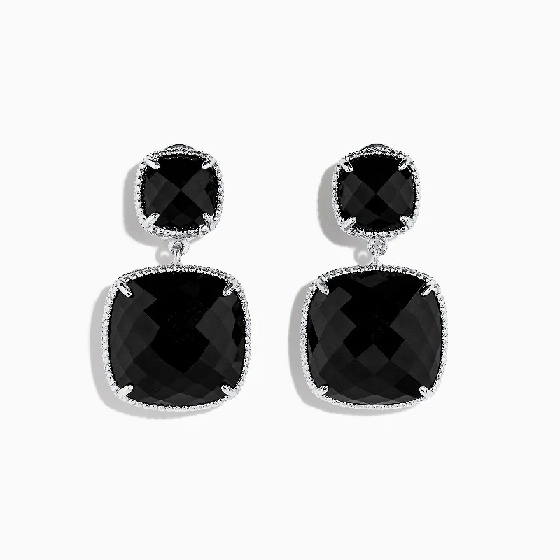 Minimalist Earrings For Day Wear-925 S. Silver Cushion Onyx Earrings, 17.40 TCW