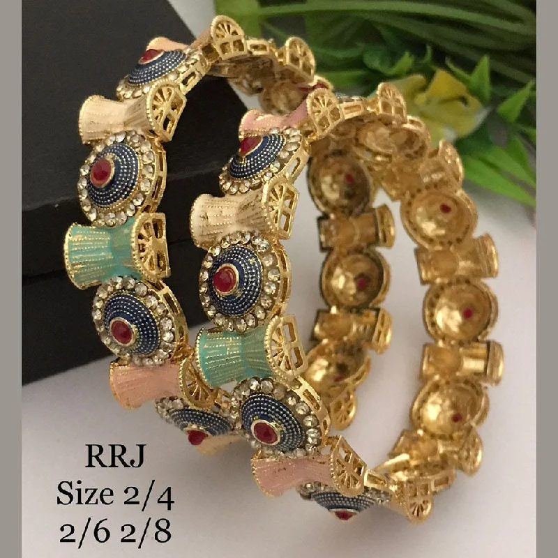 elegant silver cuff bracelets-Bangles with intricate patterns for formal events-FS Collection Gold Plated Pota Stone Bangle Set