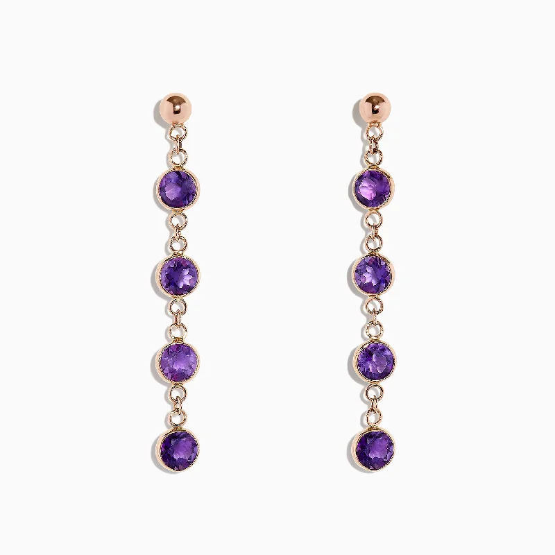 Dangle Earrings For Glamorous Touch-14K Rose Gold Amethyst Station Earrings, 2.08 TCW