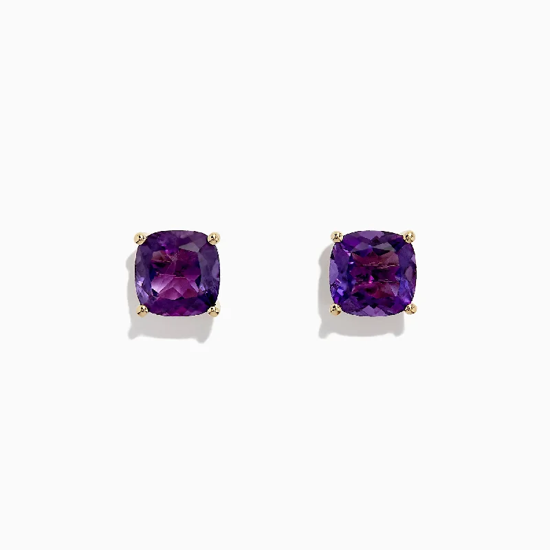 Boho Stud Earrings For Casual Look-14K Yellow Gold Amethyst Stud Earrings, 4.25 TCW