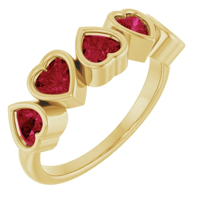 Classic diamond rings-14K Gold Natural Mozambique Garnet Bezel Set Ring - 5 Stones