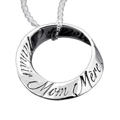 Fashionable name necklaces for teens-Mom In 10 Languages Sterling Silver Necklace