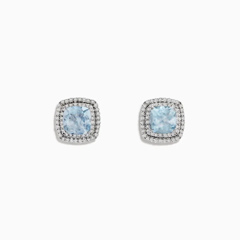 Silver Earrings For Sensitive Ears-Aquarius 14K White Gold Aquamarine and Diamond Earrings