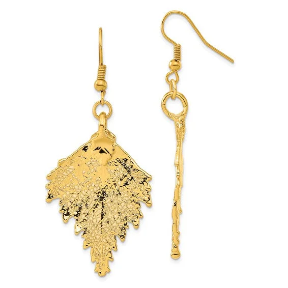 Crystal Earrings For Special Events-24k Gold Dipped Birch Leaf Gold-tone Dangle Earrings