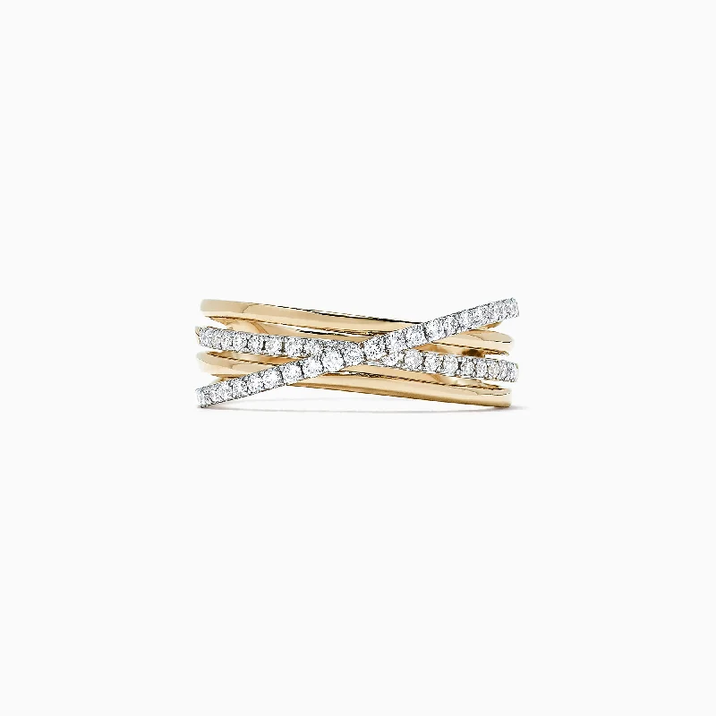 Affordable diamond engagement rings-D'Oro 14K Yellow Gold Diamond Crossover Band, 0.29 TCW