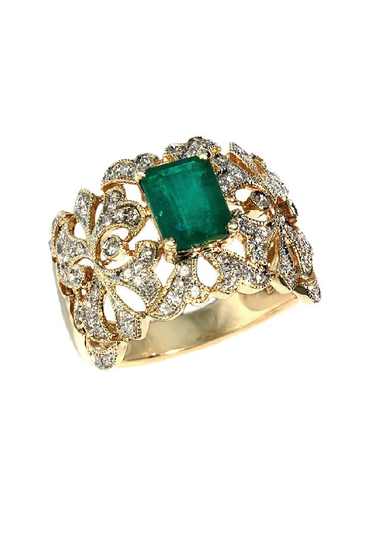 Ruby rings-Gemma Emerald and Diamond Filigree Ring, 1.78 TCW