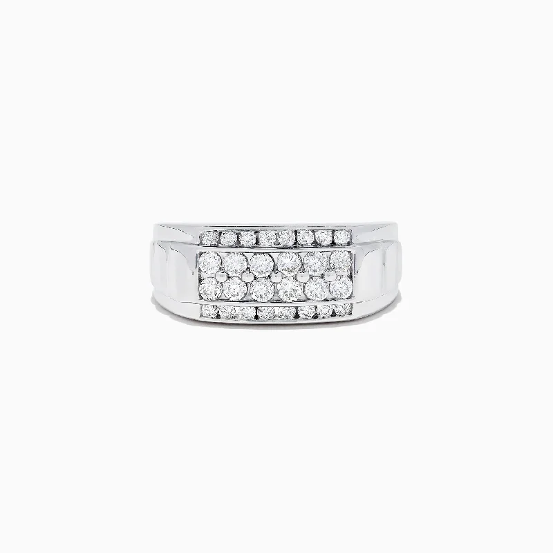 White diamond wedding bands-Men's 14K White Gold Diamond Ring, 0.96 TCW