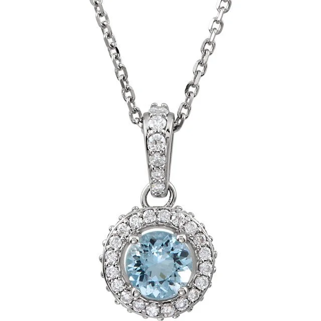 Fine diamond necklaces for special occasions-14K WHITE GOLD AQUAMARINE & 1/5 CTW DIAMOND 18" NECKLACE