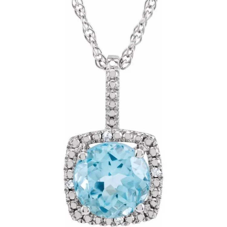 Inspirational pendant necklaces for women-Sterling Silver 7 mm Natural Sky Blue Topaz & .015 CTW Natural Diamond 18" Necklace