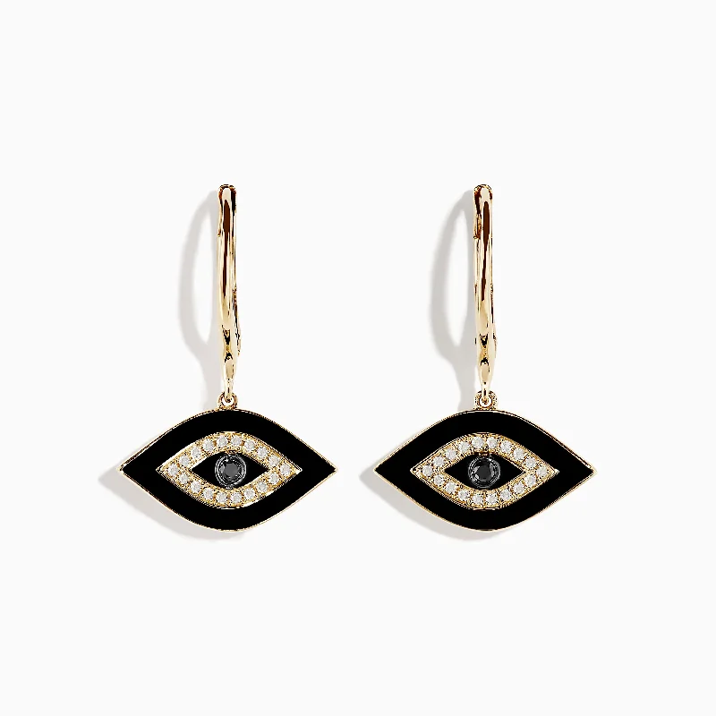 Gemstone Earrings For Glamorous Appeal-Novelty 14K Yellow Gold Black and White Diamond Evil Eye Earrings