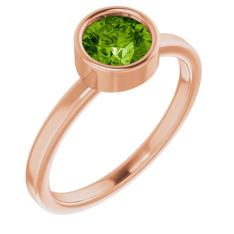 Diamond rings-14K Rose 6 mm Natural Peridot Ring