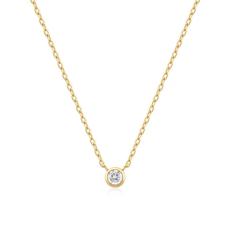 Nature-inspired necklaces-CZ Solitaire Necklace in Yellow Gold by Ania Haie