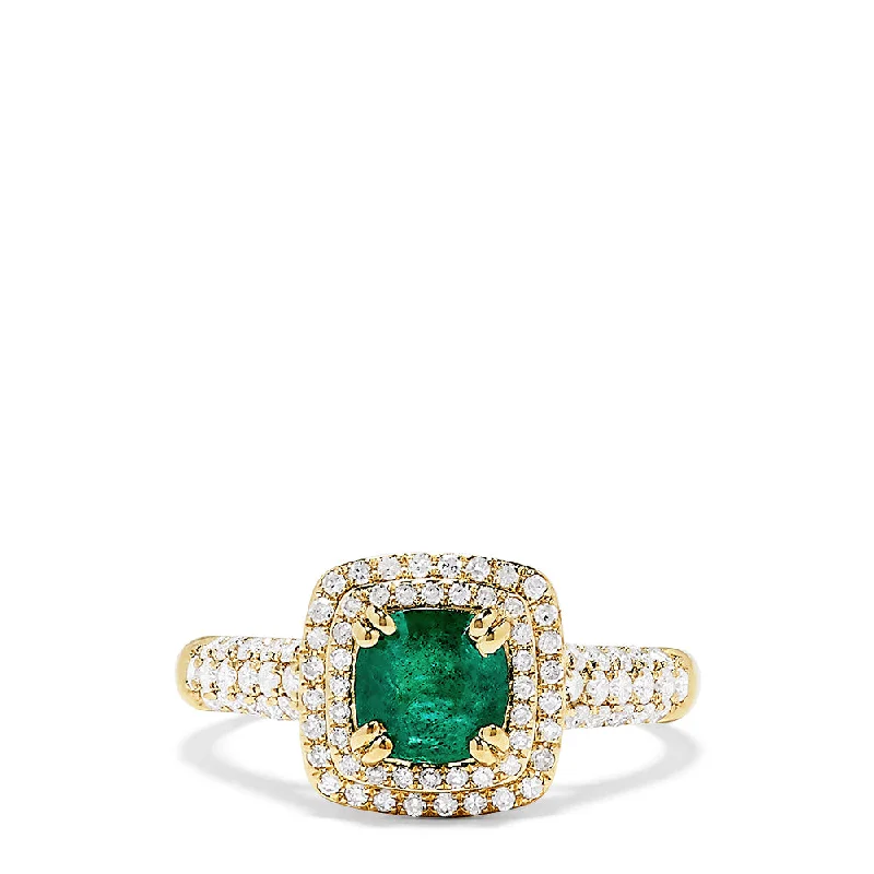 Classic diamond engagement rings-Brasilica 14K Yellow Gold Emerald and Diamond Ring, 1.35 TCW