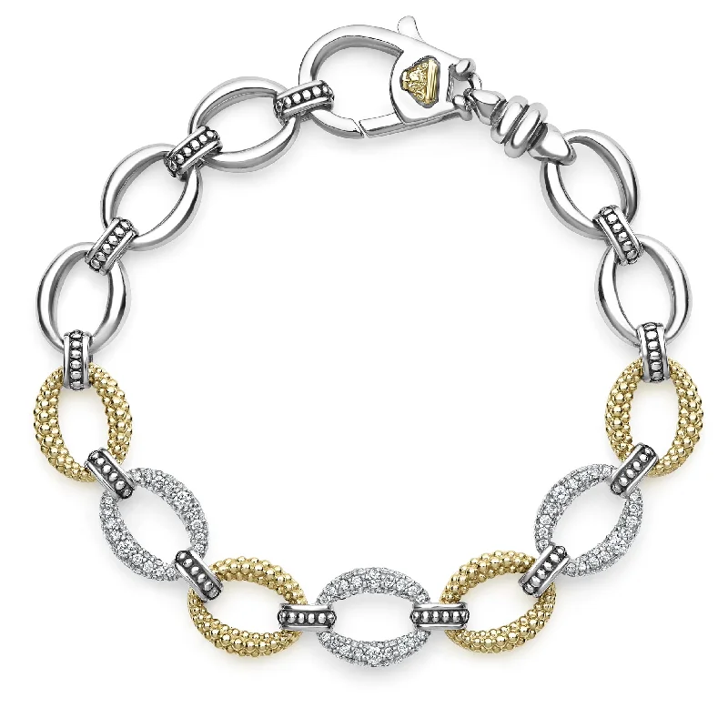 Customizable Bracelets-Three Station Diamond Link Bracelet