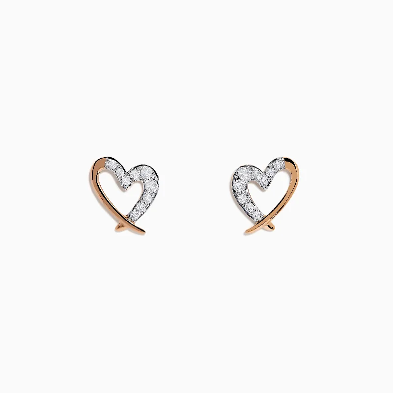 Silver Ear Climbers For Unique Style-14K Rose Gold Diamond Open Heart Earrings