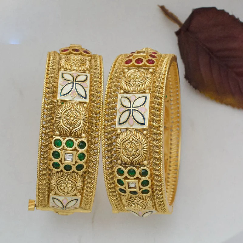 woven thread bracelets-Elegant bangle set for formal occasions-Pooja Bangles Gold Plated Pota Stone Openable Bangle Set