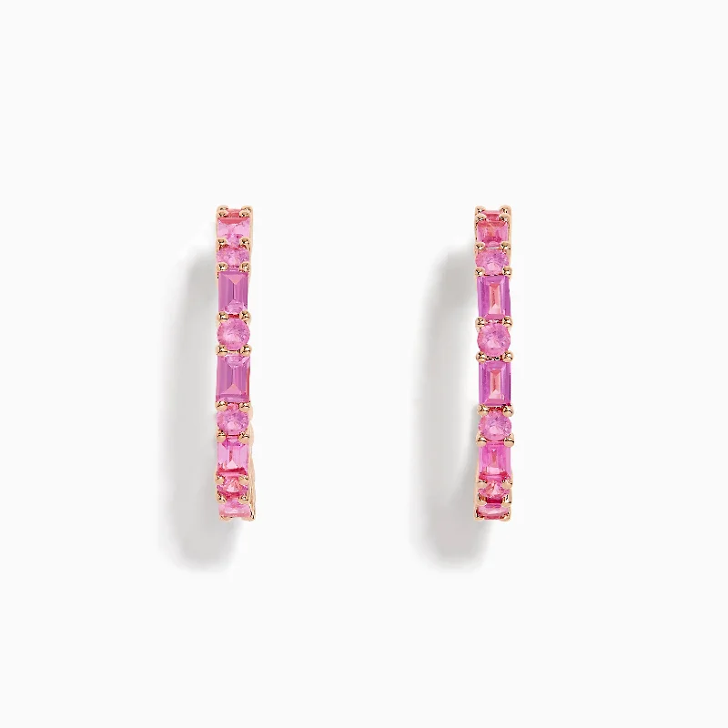 Handmade Earrings For Gifts-14K Rose Gold Pink Sapphire Hoop Earrings