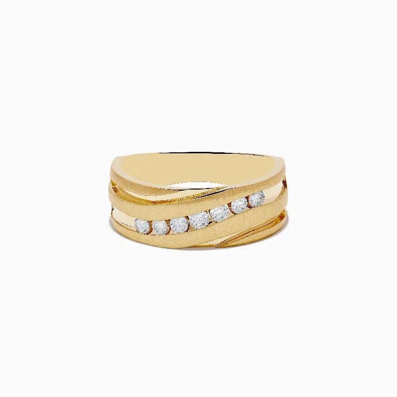 Fancy wedding rings-Men's 14K Yellow Gold Diamond Ring