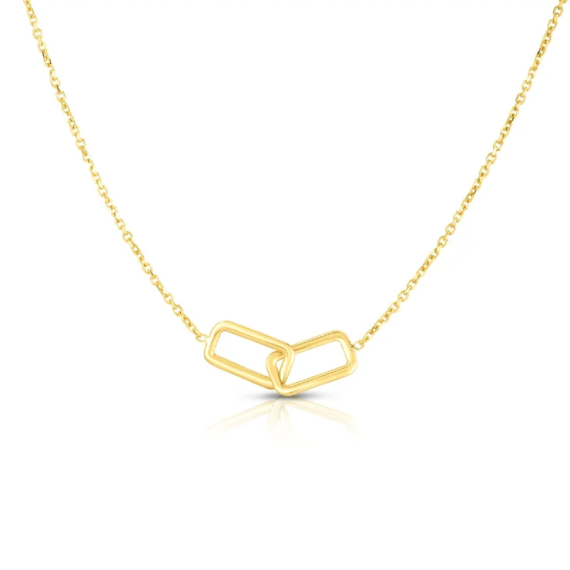 Butterfly necklaces for women-14K Gold Polished Interlocking Rectangles Necklace