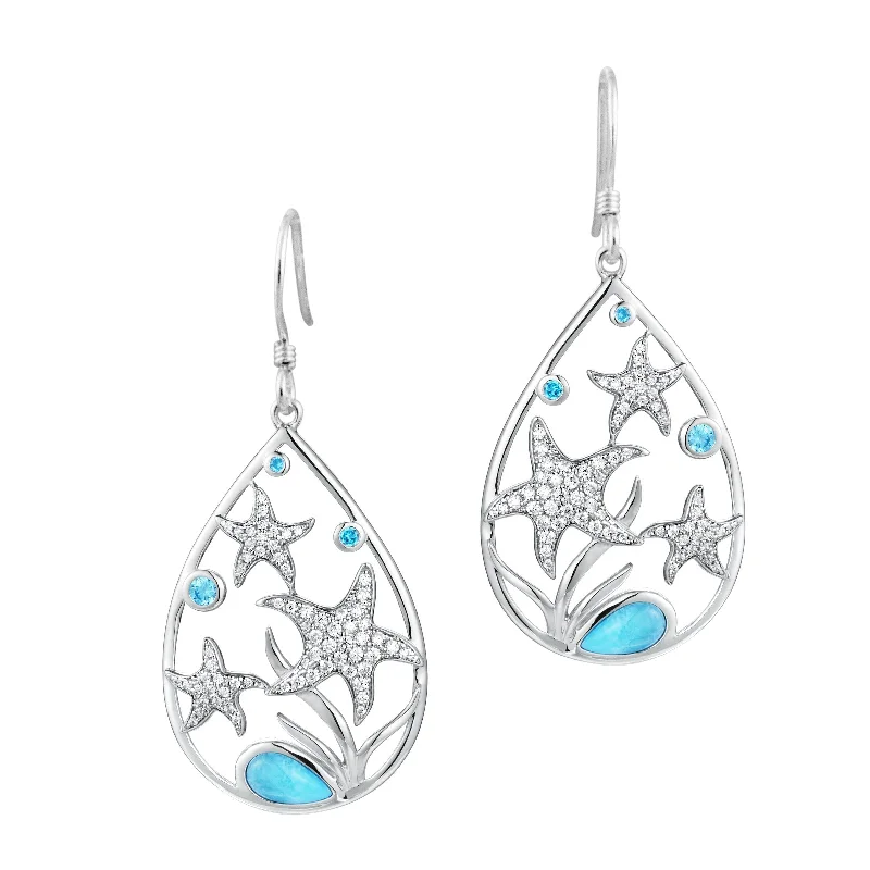 Artistic Earrings For Creative Style-Sterling Silver Alamea Larimar Blue Topaz Starfish Dangle Earrings