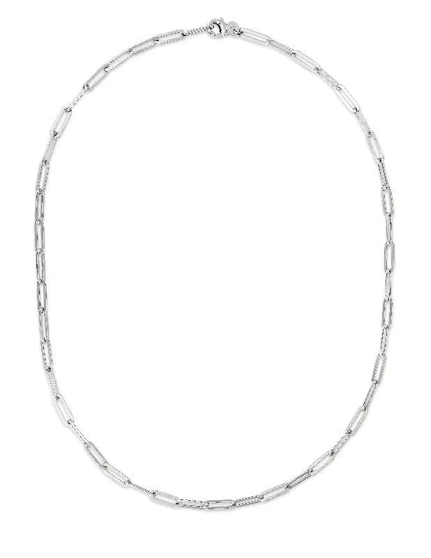 Unique layered necklaces for teens-Silver 4MM Flat Paperclip Link Chain Necklace