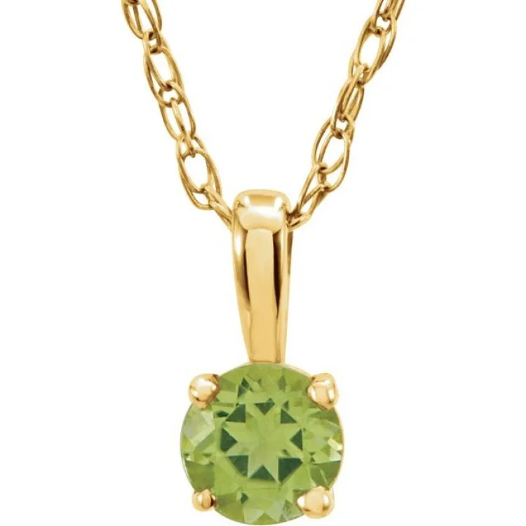 Religious cross necklaces for women-14K Yellow 3 mm Natural Peridot Youth Solitaire 14" Necklace