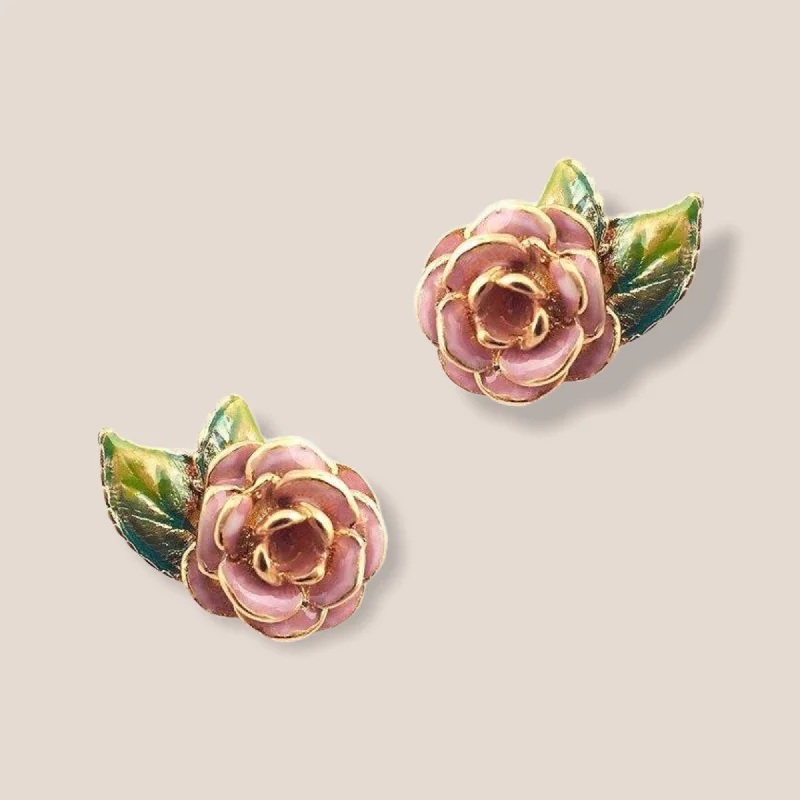 Colorful Drop Earrings For Summer Looks-Rose Earrings by Bill Skinner Pink enamel