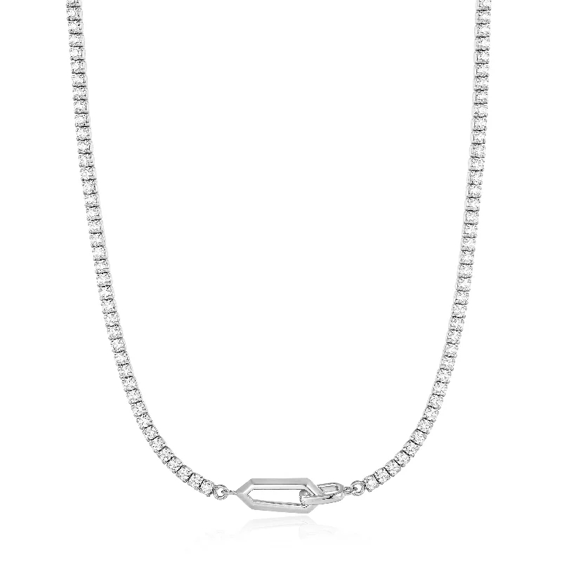 Leather necklaces with pendants-Sparkle Chain Interlock Necklace in Silver by Ania Haie