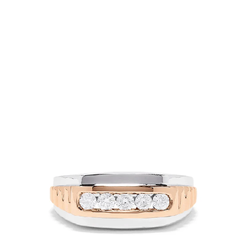 Yellow diamond rings-Men's 14K White and Rose Gold Diamond Ring, 0.49 TCW