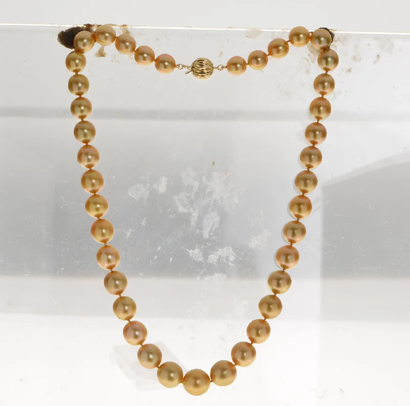 Crystal necklaces for women-18KT Yellow Gold Golden South Sea Pearl Necklace