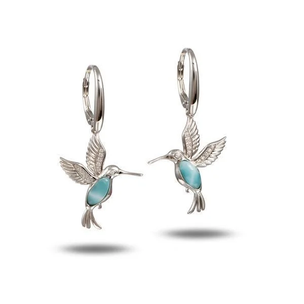 Gemstone Earrings For Glamorous Appeal-Larimar Flying Hummingbird Leverback Earrings by Alamea