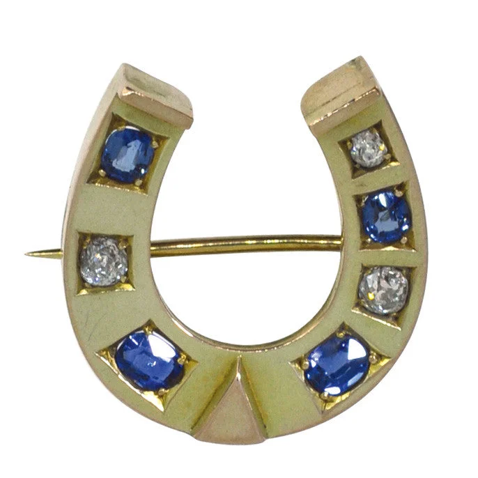 Elegant Craft Brooch-Diamond & Sapphire Horse Shoe Brooch