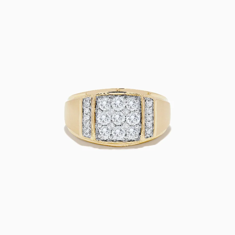 Wedding rings with pearl stones-Men's 14K Yellow Gold Diamond Ring