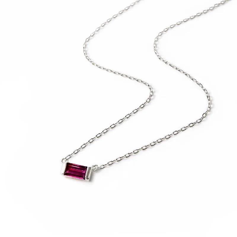 Stylish gold necklaces for casual outfits-Baguette Gemstone Necklace - Ruby