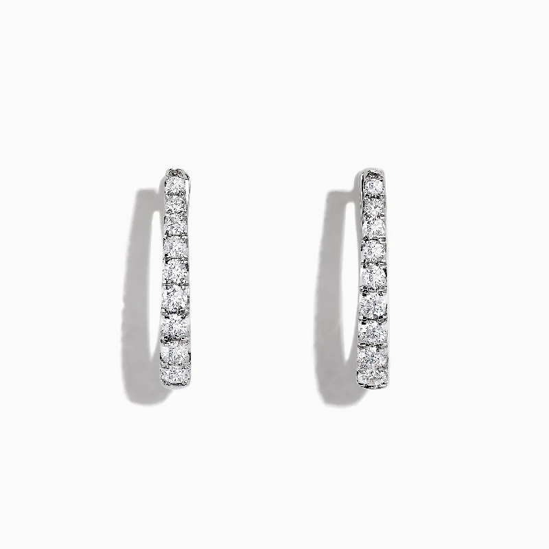 Crystal Earrings For Special Moments-Pave Classica 14K White Gold 3/4"Diamond Hoop Earrings, 0.49 TCW