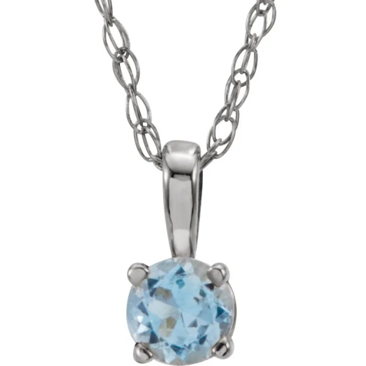 Unique gemstone necklaces for women-14K White 3 mm Natural Aquamarine Youth Solitaire 14" Necklace