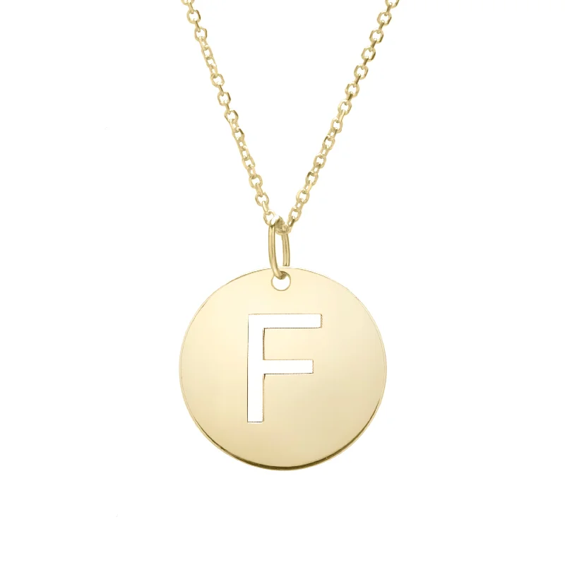 Sterling silver infinity necklaces-14K Gold Disc Initial F Necklace