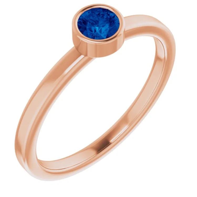 Clear diamond rings-14K Rose 4 mm Lab-Grown Blue Sapphire Ring