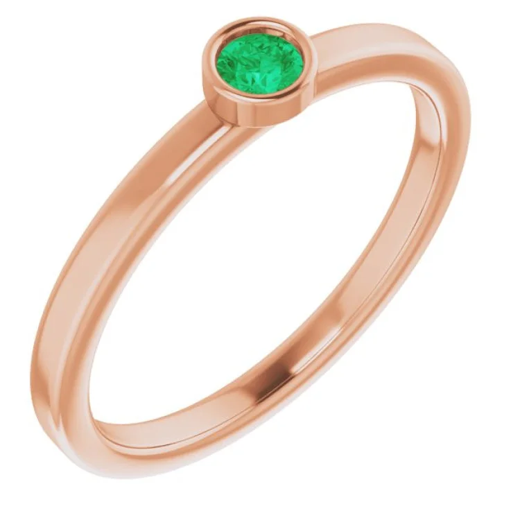 Round diamond rings-14K Rose 3 mm Lab-Grown Emerald Ring