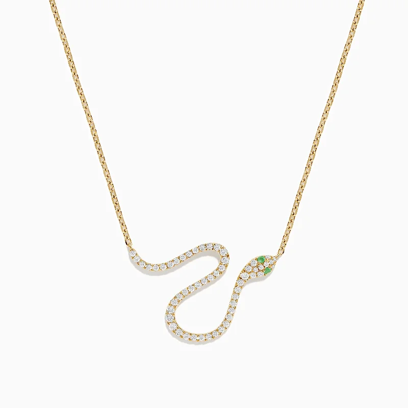 Luxury heart necklaces for women-Safari 14K Yellow Gold Emerald and Diamond Snake Necklace