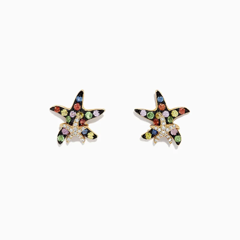 Unique Hoop Earrings For Fashion Statements-Watercolors 14K Gold Sapphire & Diamond Starfish Stud Earrings, 0.76 TCW