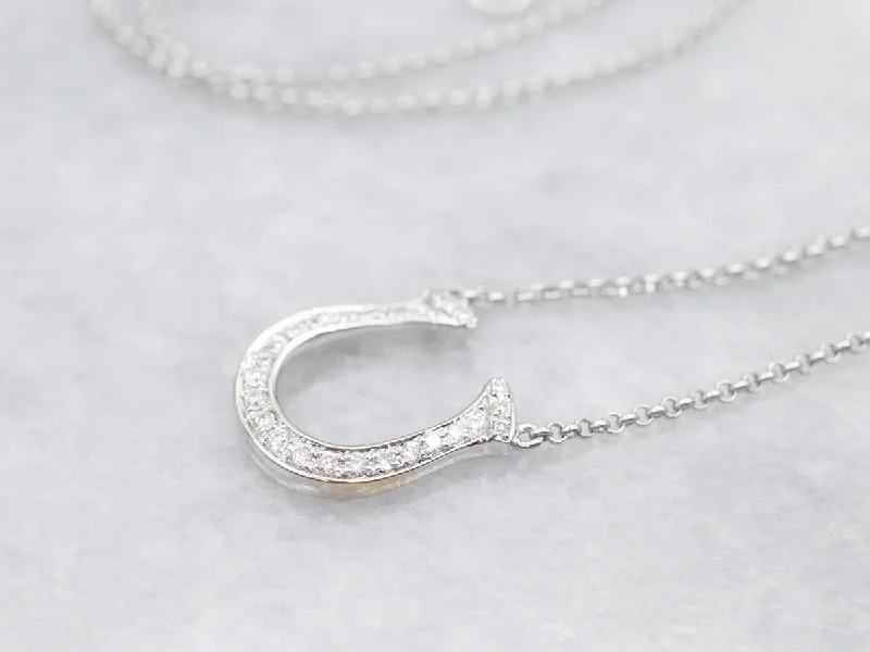 Fashionable statement necklaces-Sparkling Diamond Lucky Horseshoe Necklace