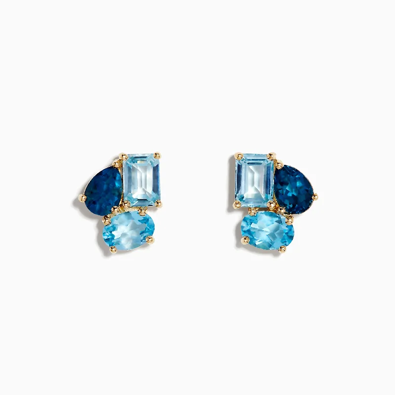 Cute Hoop Earrings For Every Day-Ocean Bleu 14K Yellow Gold Sky, London, and Blue Topaz Earrings