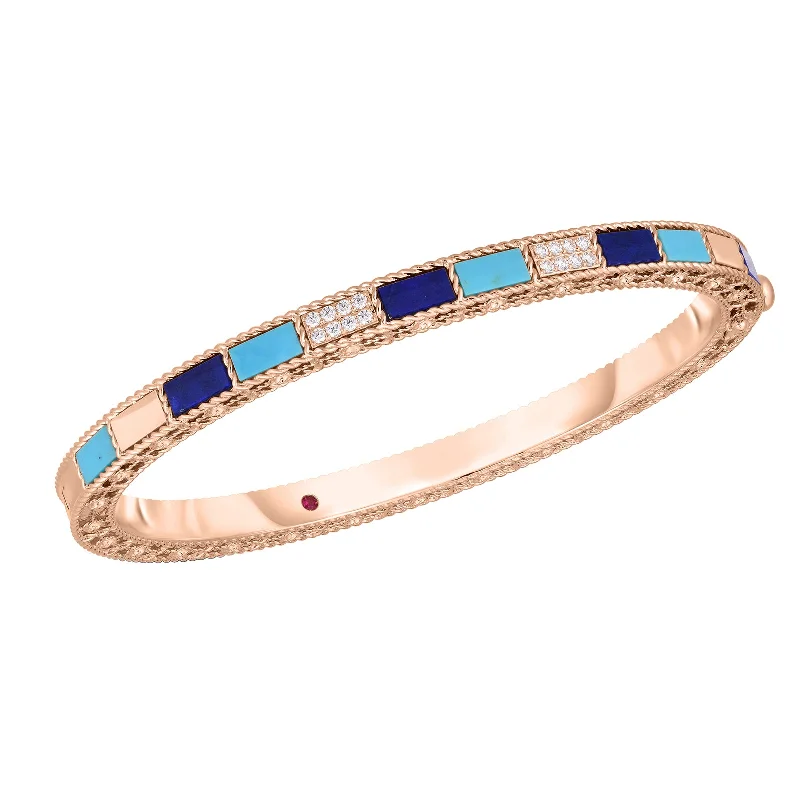 Colorblock Bracelets-Art Deco Bangle in Lapis, Turquoise, & Diamond