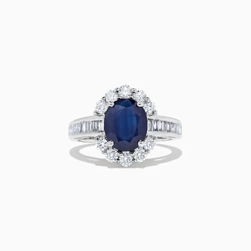 Modern gold rings-Royale Bleu 14K White Gold Sapphire and Diamond Ring, 4.03 TCW TCW