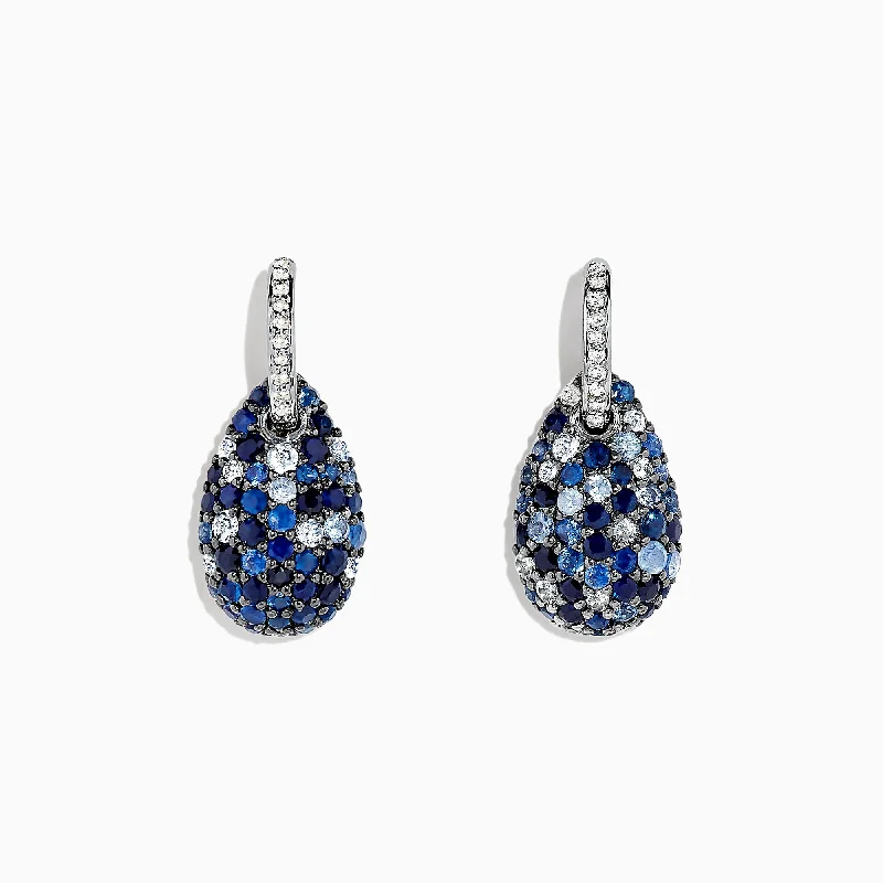 Best Earrings For Sensitive Ears-925 Sterling Silver Sapphire Splash & Diamond Earrings, 2.59 TCW