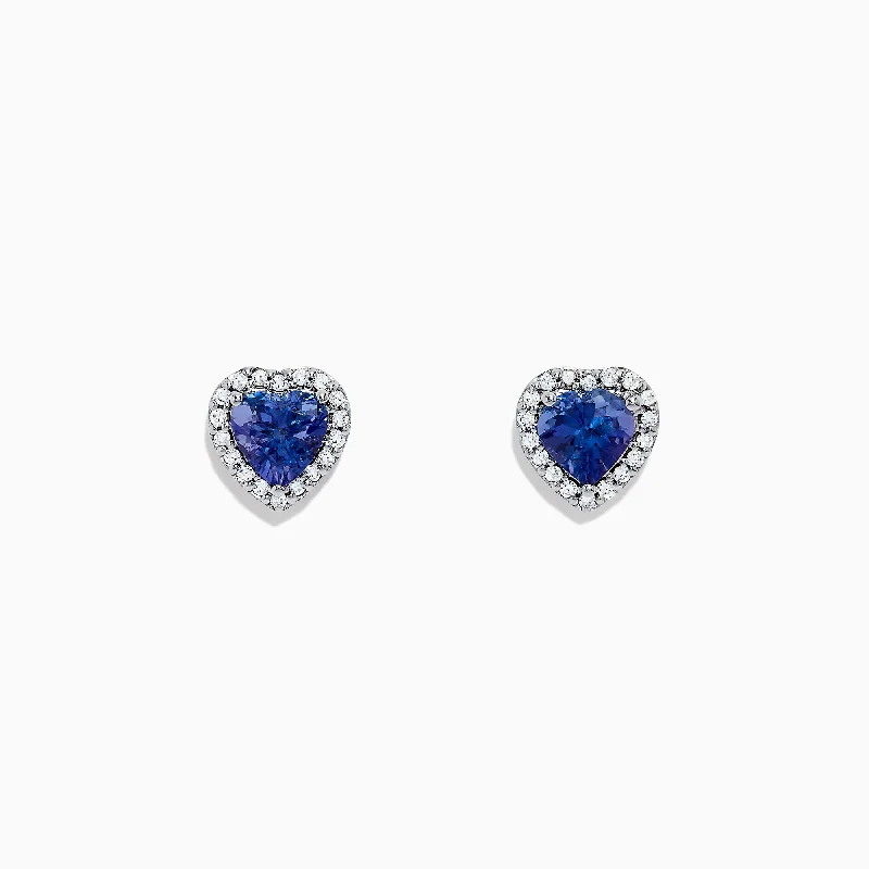 Crystal Earrings For Special Events-Nahla Siri 14K White Gold Tanzanite and Diamond Heart Earrings, 1.51 TCW