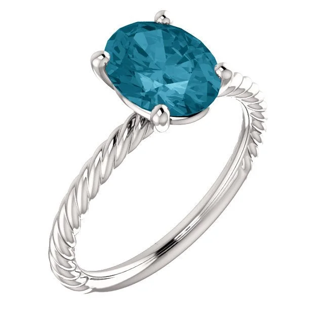 Engagement rings with large diamonds-14KT GOLD 2.40 CT LONDON BLUE TOPAZ SOLITAIRE ROPE RING