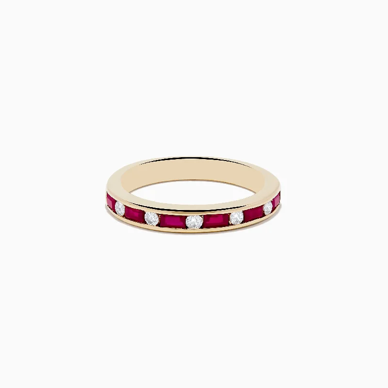 Antique engagement rings for women-Ruby Royal 14K Yellow Gold Ruby and Diamond Channel-Set Stacking Band, 0.72 TCW